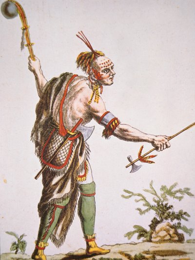 ボールヘッドクラブを持つイロコイ族の戦士 作： American School