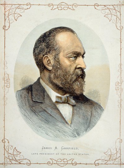 ジェームズ・A・ガーフィールド（1831-81）、後のアメリカ大統領（カラーリトグラフ 作： American School