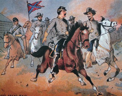 ジョン・ハント・モーガン(1825-64)とケンタッキー州の急襲(カラーリトグラフ) 作： American School