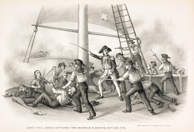 ジョン・ポール・ジョーンズは伯爵夫人とセラピスを捕らえます、1779年9月23日、pub.1885 作： American School