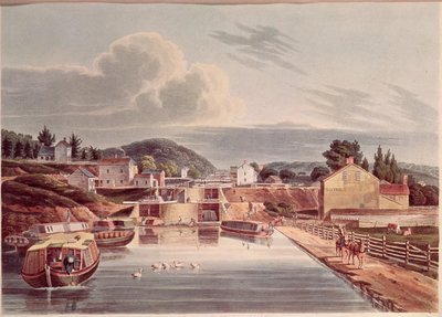 J.ヒルによって彫刻されたエリーと北運河のジャンクション、c.1830-32 作： American School