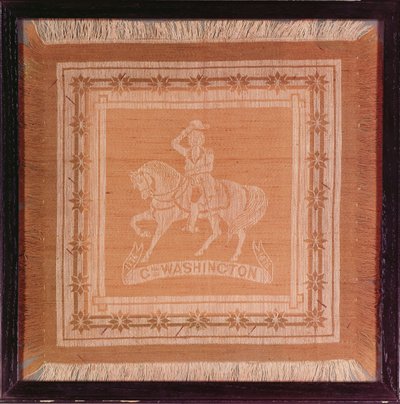 馬に乗ってジョージワシントン（1732-99）を描いたハンカチ、1876年（絹と綿） 作： American School