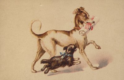走っている大小の犬 作： American School