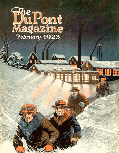 雪の中で仕事を去る、デュポン誌の表紙、1923年2月 作： American School