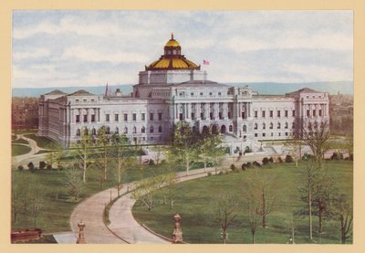 米国議会図書館、ワシントンDC（カラーリトグラフ） 作： American School
