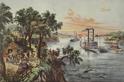 ロー ウォーター イン ザ ミシシッピ、パブ。 1868年、Currier＆Ives（カラーリソ） 作： American School
