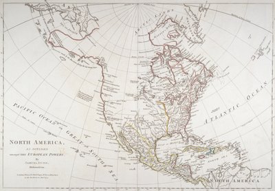 1774年にヨーロッパ大陸によって分割された北米を描いた地図 作： American School