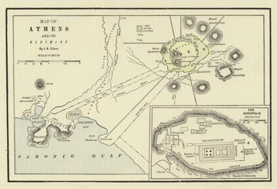 アテネとその周辺の地図。アクロポリス 作： American School