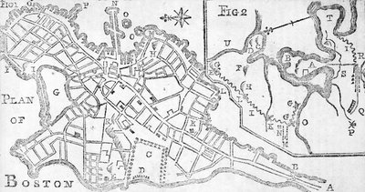 ボストンの地図、Bickerstaffs Albany Almanack、1776年（印刷） 作： American School