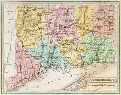 1856年のジョンワーナーバーバーによる「コネチカット歴史コレクション」からのコネチカットの地図 作： American School