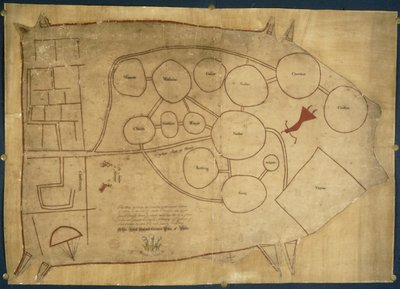 先住民の土地の地図、1721〜25年頃（ベラム） 作： American School