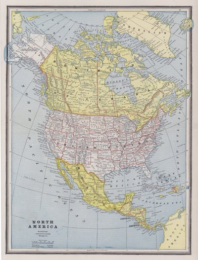 北アメリカの地図（彩色済み彫刻 作： American School