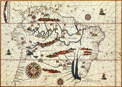 1582年の南アメリカの地図 作： American School