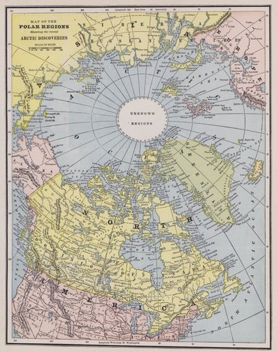 北極圏の地図（彩色済み彫刻 作： American School