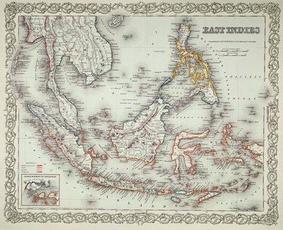 東インド諸島の地図（カラー彫刻） 作： American School