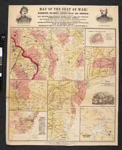 戦争の席の地図。 ワシントン、ボルチモア、ハーパーズ フェリー、アナポリス周辺の地図を含む 作： American School