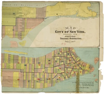 ニューヨーク市の地図で、その政治的区分と細分化を示す 作： American School