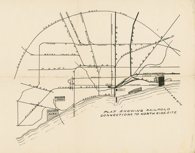ノースショアのコロンブス万国博覧会会場予定地への鉄道の接続を示す地図 作： American School
