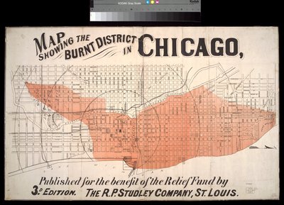 シカゴのバーント地区を示す地図、1872年頃 作： American School