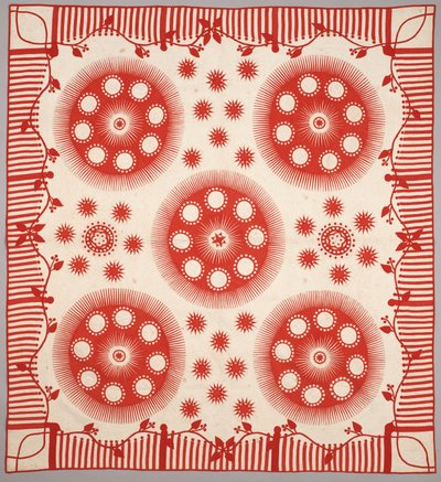 「マリナーズコンパス」または「サンバースト」キルト、c.1840-50（アップリケコットン） 作： American School