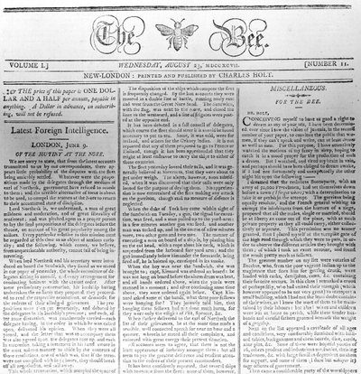 蜂のマストヘッド、1797年8月23日印刷（印刷） 作： American School