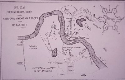 米墨戦争(1846-48)、リオグランデとマタモロス付近の米軍の地図 作： American School