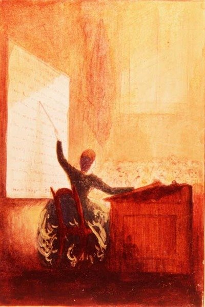 発音表を使って教えるMiss Sarah E. Holden 1840年頃（紙に水彩画） 作： American School