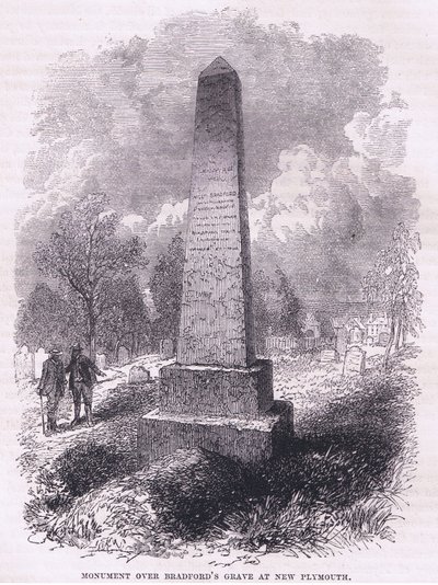 ニュープリマスのブラッドフォードの墓の上にある記念碑 1641年 Petter & Galpinが1890年頃に出版したCassell