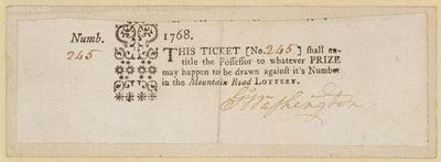 ジョージワシントン（1732-99）1768（紙にインクで署名）によって署名されたMountain Road宝くじ 作： American School