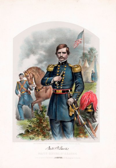 ナサニエル P. バンクス、米陸軍少将、パブ。 1861年カラーリトグラフ 作： American School