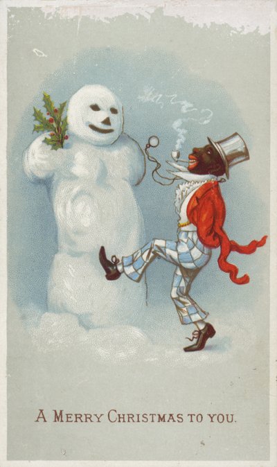 黒人と雪だるまのクリスマスカード 作： American School