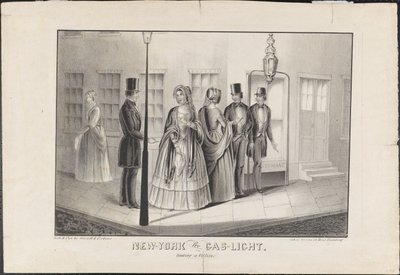 ガスライトによるニューヨーク、犠牲者を引っ掛ける、1850年頃 作： American School