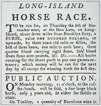 ロングアイランドでの競馬開催のお知らせ（ニューヨークのRivington
