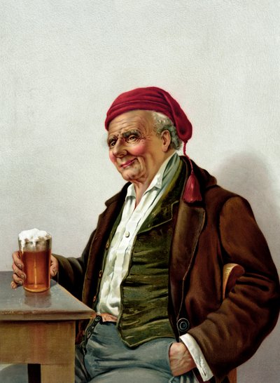 パブでビールを飲む老人 作： American School