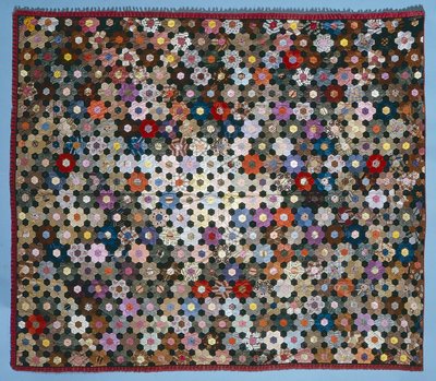 オプティカルフラワーパズルキルト、1854年（シルク） 作： American School