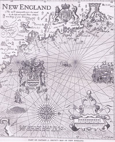 J・スミス船長のニューイングランド地図の一部、1890年頃にPetter & Galpin社から出版されたCassell