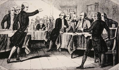 1775 年 3 月のバージニア州議会前のパトリック ヘンリー (リソ) 作： American School