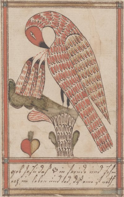 Pelican in its Piety、c.1800（紙にインクとトイレ） 作： American School