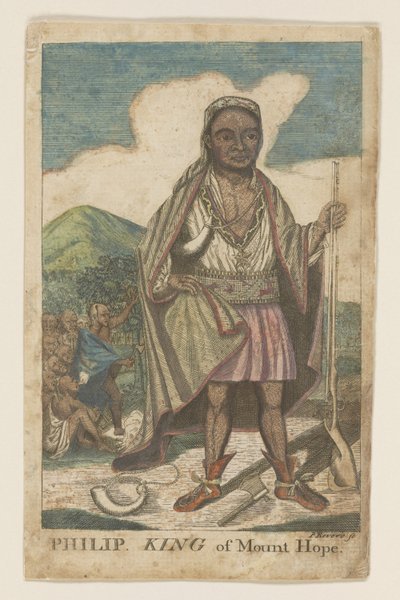 フィリップ、マウント・ホープの王、パブ。1772年（手彩色彫刻）。 作： American School