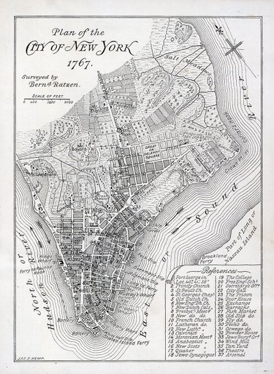 1767年のニューヨーク市の平面図(リトグラフ) 作： American School