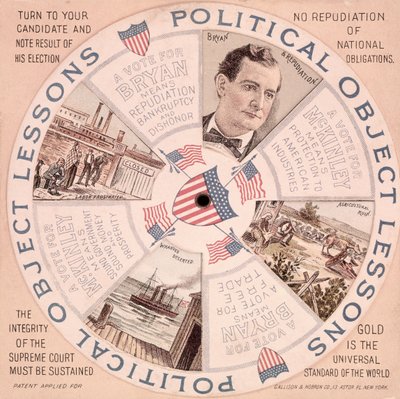 政治目的の教訓、ウィリアム・マッキンリー（1843-1901）c.1897のためのアメリカ大統領選挙ポスター 作： American School