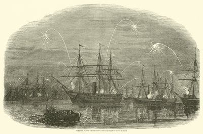 1865年1月、フォートフィッシャーの捕獲を祝うポーター艦隊 作： American School