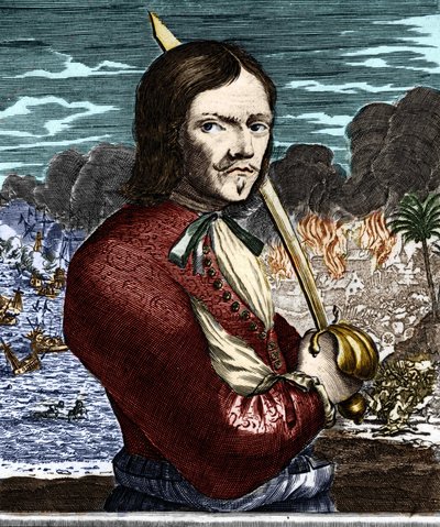 フランシス・ロロノワ（またはロロノワ）はジャン・ダヴィッド（ジャン・ダヴィッド）・ナウ（1630-1671）とも呼ばれていますが、その肖像。アメリカのブカニア」からのエングレーヴィング。 作： American School