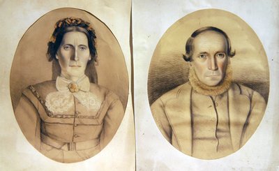 夫婦の肖像」1880年頃（紙にカラーチョーク） 作： American School
