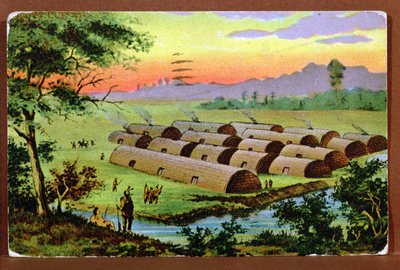 1910年頃のオランダ到着前の16世紀のマンハッタン島を描いた絵葉書 作： American School