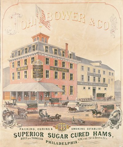 John Bower＆Co.の優れた砂糖硬化ハムの広告ポスター 作： American School