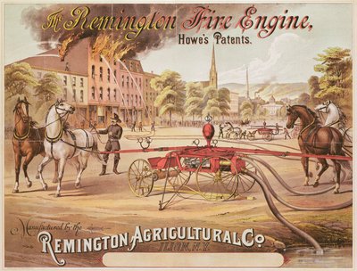 レミントン農業会社が製造したレミントン消防車の広告ポスター、c.1890 作： American School
