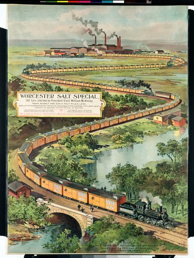 ウスターソルトスペシャルを宣伝するポスター、マッキンリーエレクト会長が開始した162台の車、1897年 作： American School