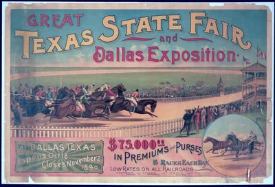1890年のテキサスステートフェアとダラス博覧会のポスター 作： American School