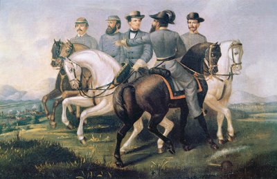 アメリカ南北戦争時の南部連合国大統領と将軍たち（油彩・キャンバス 作： American School